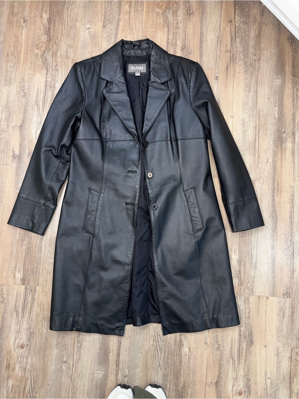Wilsons Leather Black Trench Leather Coat size Large